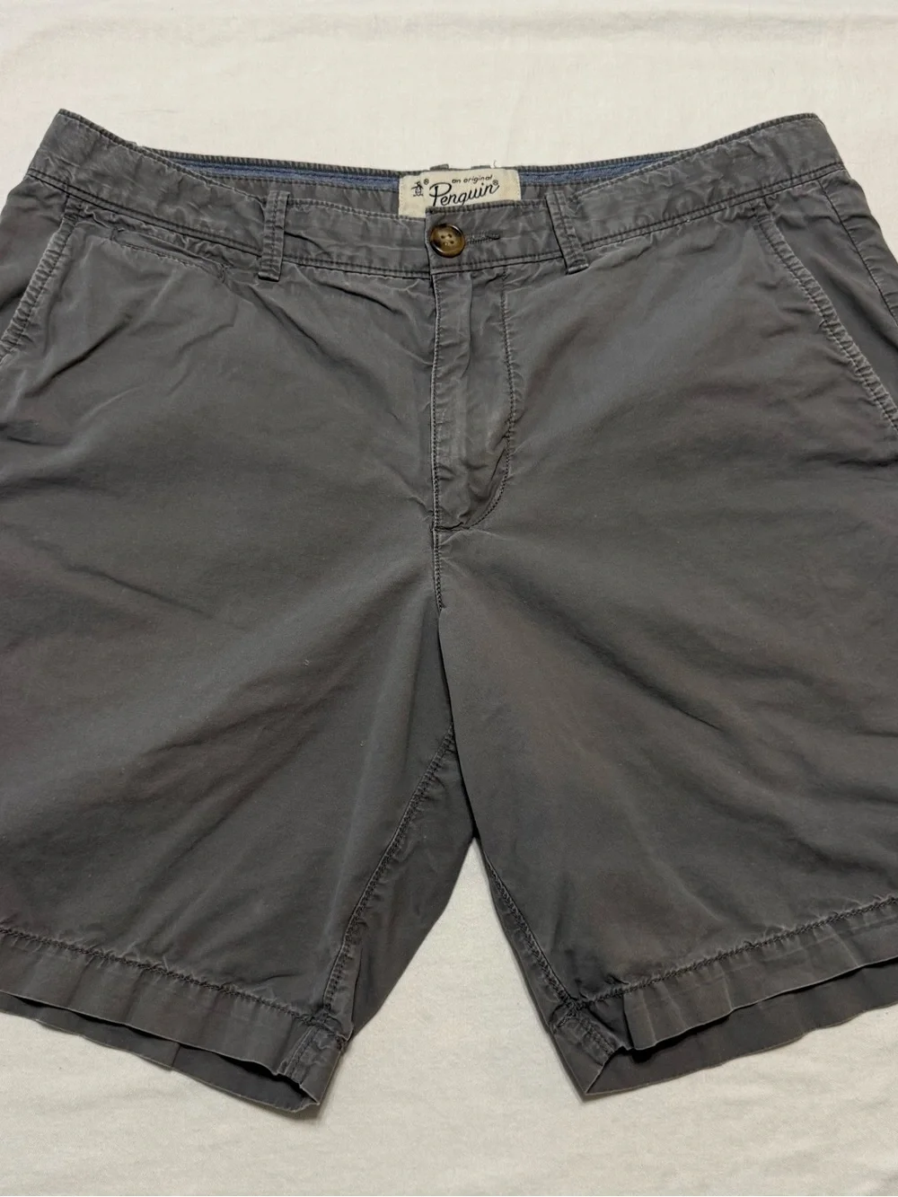 Original Penguin Men's Blue/Gray Flat-Front Cotton Shorts